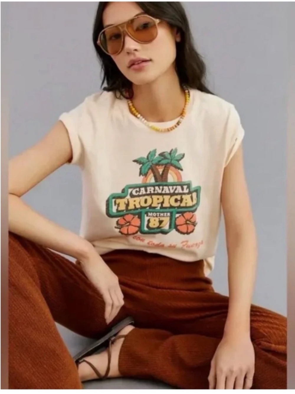 NWT Mother The Boxy Goodie Goodie Tee Graphic T Shirt Carnival Tropical Sz S